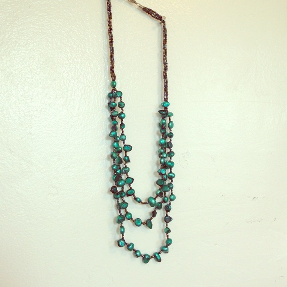 Three strand turquoise bead necklace