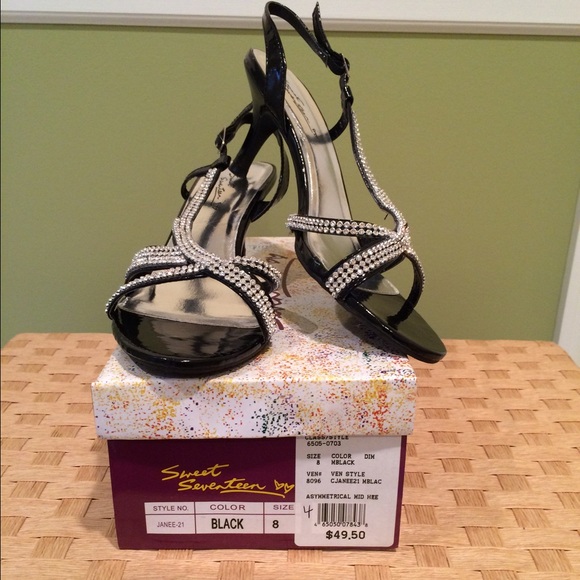 Black Strappy Sexy Heels with Rhinestones