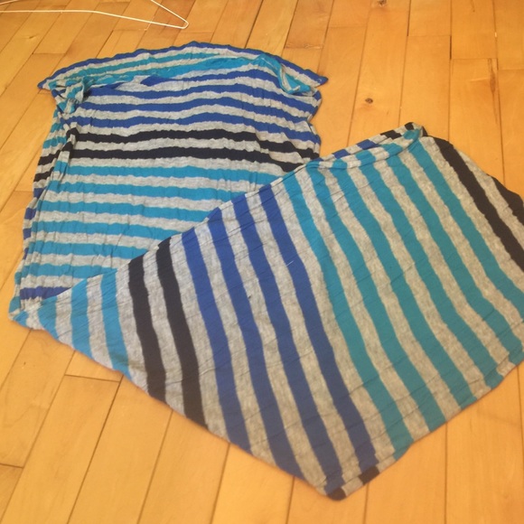 Grey, blue, black striped scarf