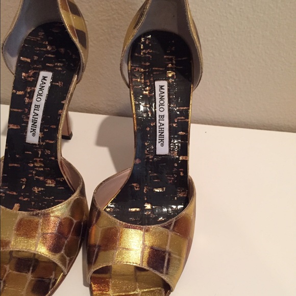 Manolo Blahnik open toes gold and bronze colors