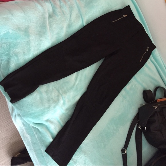 Black pants, blue top, sequin scarf, green scarf