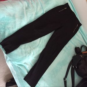 Black pants, blue top, sequin scarf, green scarf