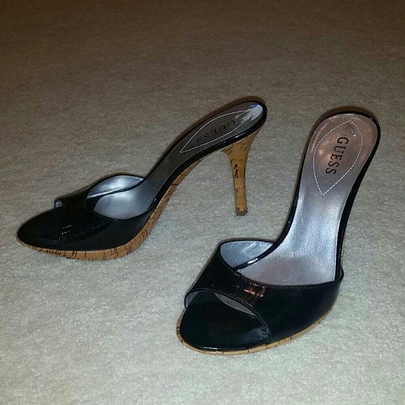 Guess Leather Patent Black Heel Sandal