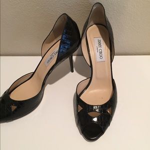 Jimmy choo lizard print patent black pumps