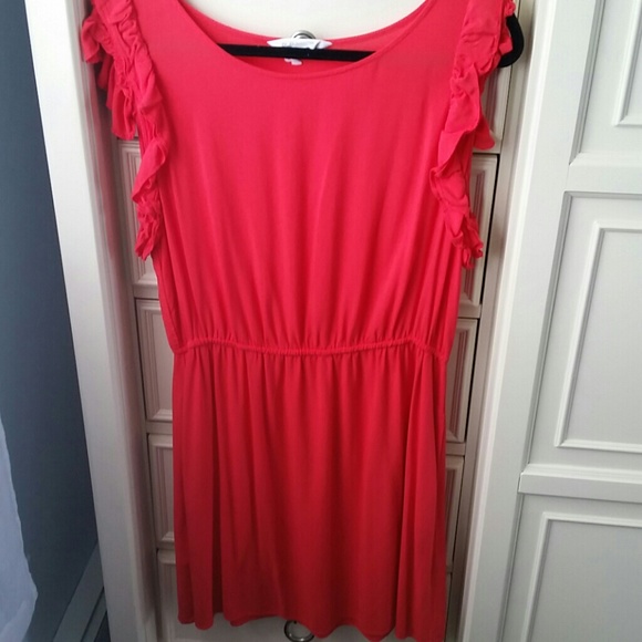 BCBG coral summer dress with flutter sleeve