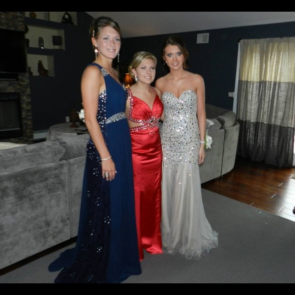 Navy blue one shoulder prom dress
