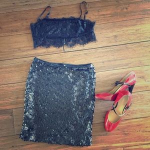 BUNDLE: H&M black sequence skirt +Lace Bustier Top