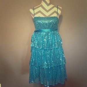 Teal tiered sequin mini dress