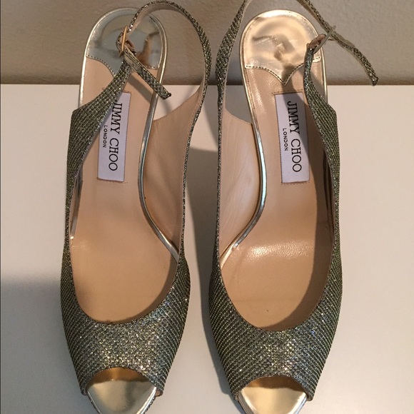 Jimmy choo gold sling pumps