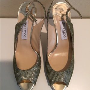 Jimmy choo gold sling pumps