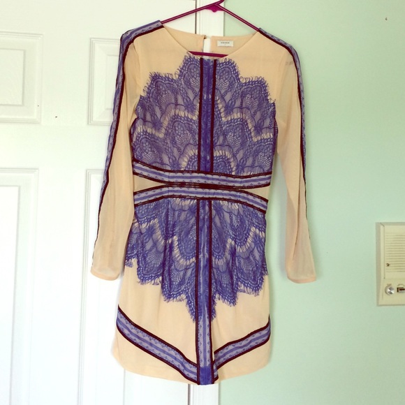 Blush and royal blue eyelash lace party dress