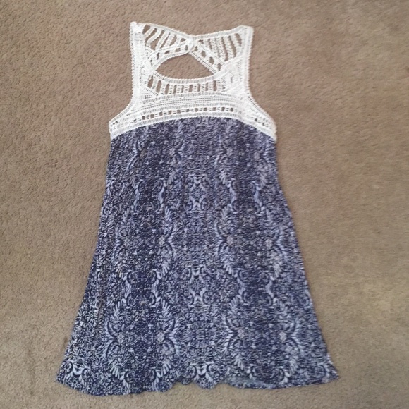Blue and white shift dress