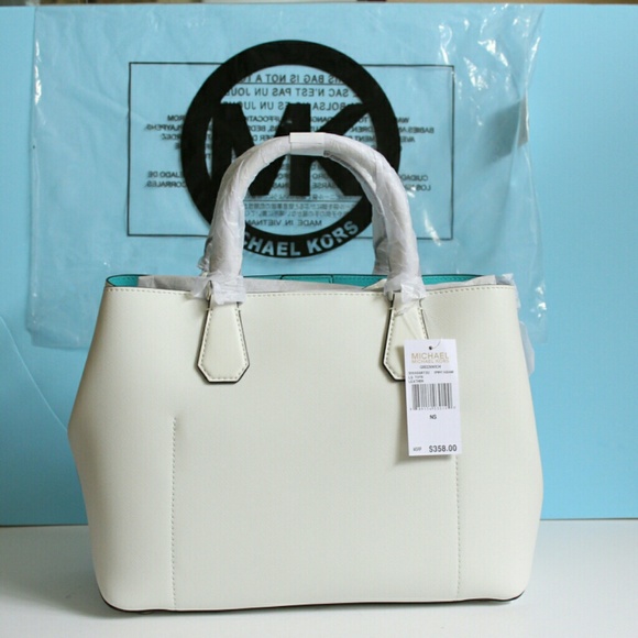 NWT Michael Kors Greenwich white/aqua Large Tote - Picture 2 of 5