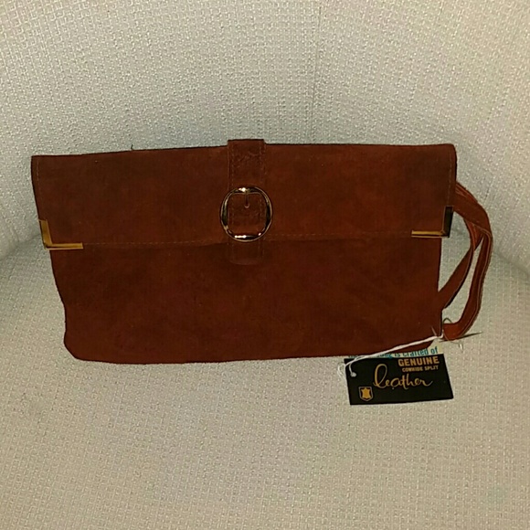 Unknown Clutches & Wallets - Vintage Rare Brown Suede Leather Wristlet Clutch