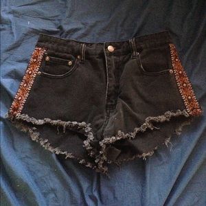 Black denim high-waisted shorts