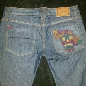 Frankie b long bell bottom flare jeans skull sz2