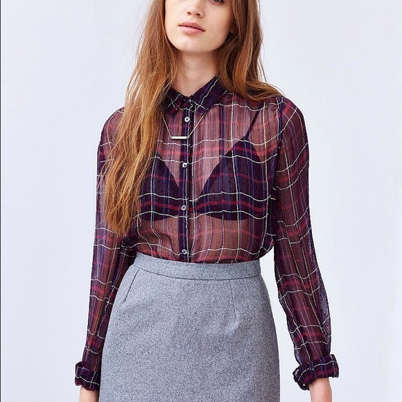 Urban Outfitters Crinkle Chiffon Slim Shirt
