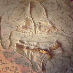 2pc white and gold bikini