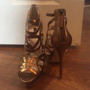 ShoeMint Bronze Strappy Heels