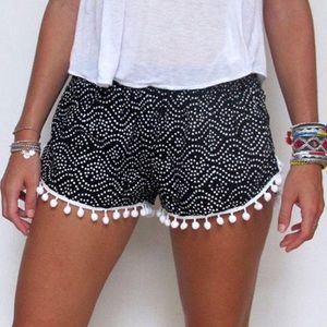 Women's black and white Pom Pom shorts. NWOT
