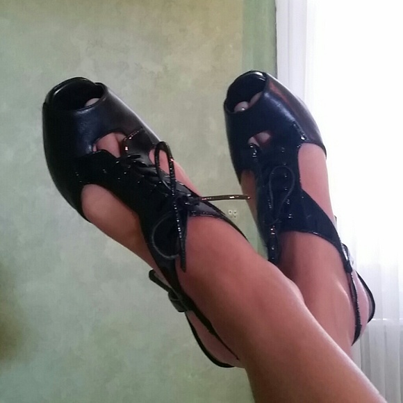 Black leather heels
