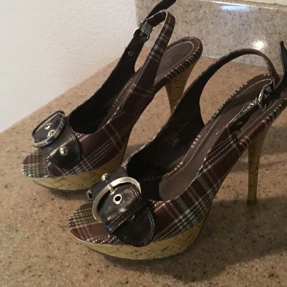 RESERVED! Buckle Brown Platform Cork Heels