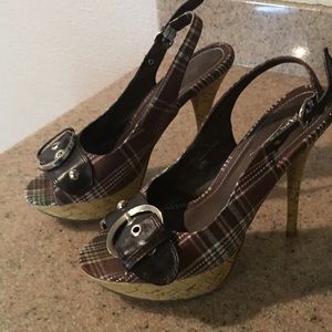 RESERVED! Buckle Brown Platform Cork Heels