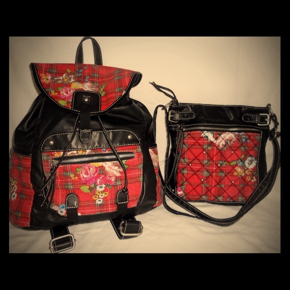 Super Cute Plaid Backpack Crossbody Set