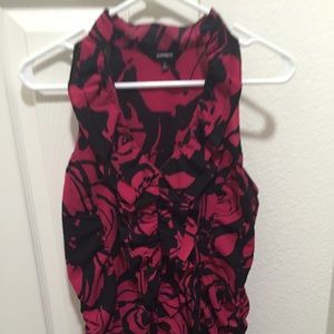 Dark pink and black sleeveless blouse