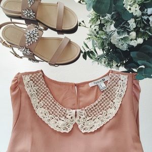 || Pink Top With Lace Peter Pan Collar ||
