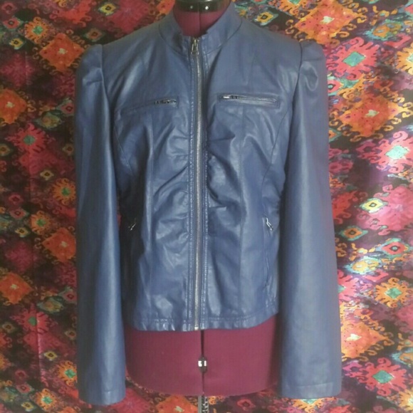 Blue Faux Leather Jacket