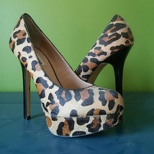 Leopard print platform high heels