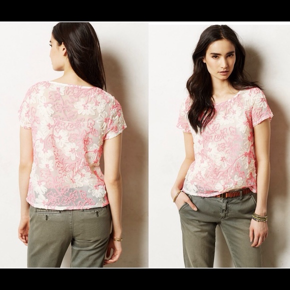 Anthropologie CHERRY BLOSSOM TOP Pink X-Small NWT! - Picture 2 of 4