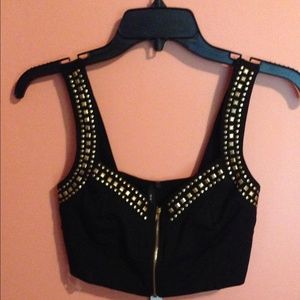 Black Crop top with Gold Studs