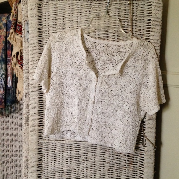 Lace button down crop shirt
