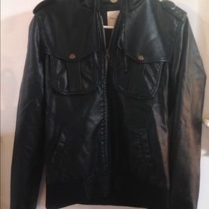 Urban Outfitters Hooded Faux Leather Jacket
