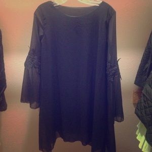 Flowy Black Dress with Lace Detail