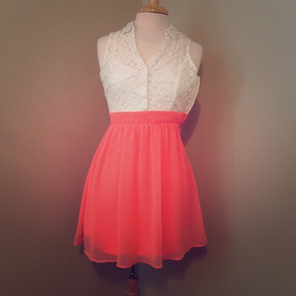 White/coral summer dress