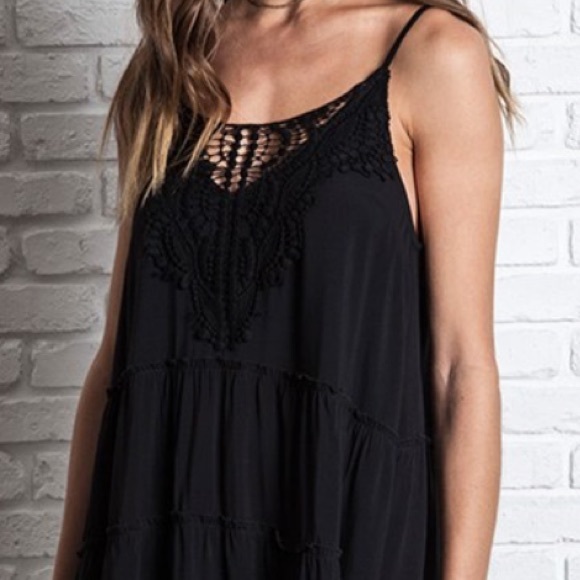 Black Sleeveless Lace Crochet Tank Boho Dress NWT - Picture 2 of 3
