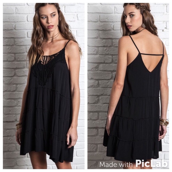 Black Sleeveless Lace Crochet Tank Boho Dress NWT - Picture 3 of 3