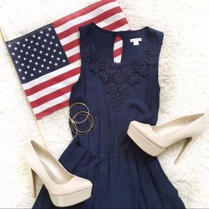 Romper dark blue with lace appliqué🇺🇸💕