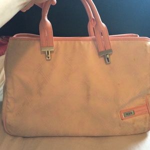 Tumi beige and pink tote