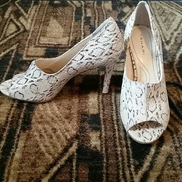 Tahari Snakeskin Open-toe Heels