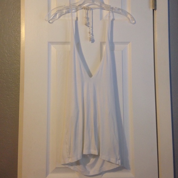 White low cut halter tank top with shell tie