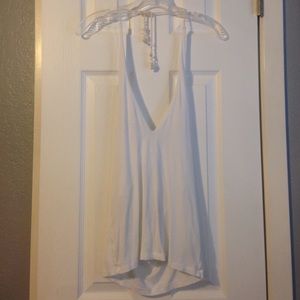 White low cut halter tank top with shell tie