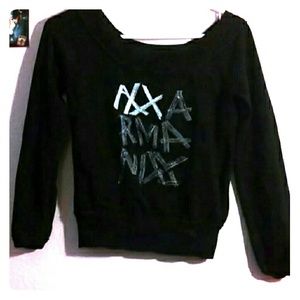 Black graffiti long sleeve scoop neck shirt