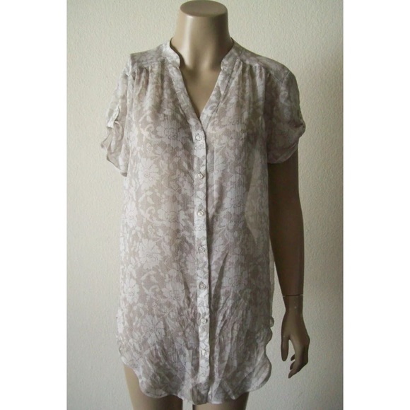Express Tops - Express White Taupe Floral Lace Print Sheer Blouse