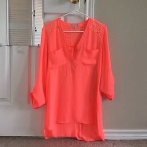 GB Neon salmon sheer tunic top