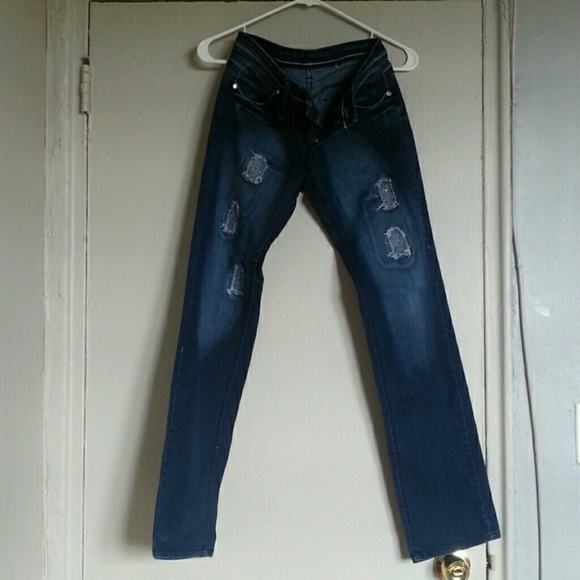 Bongo Distressed Denim Jeans with Rhinestones