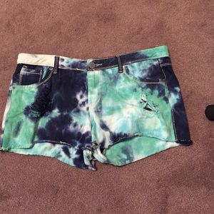 Tie dye, ripped jean shorts